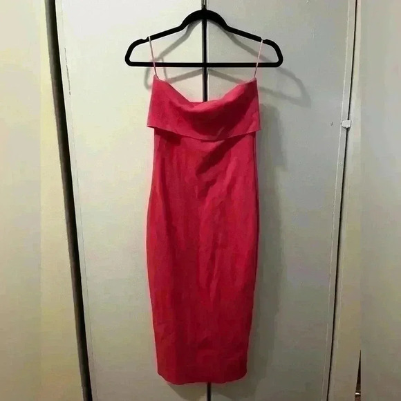 STRAPLESS STRETCH KNIT DRESS HOT PINK - Picture 3 of 6